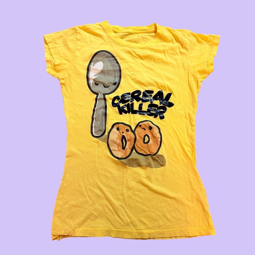 Y2K Cereal Killer Graphic Baby Tee Yellow Short Sleeve Pun T-Shirt Scene #18